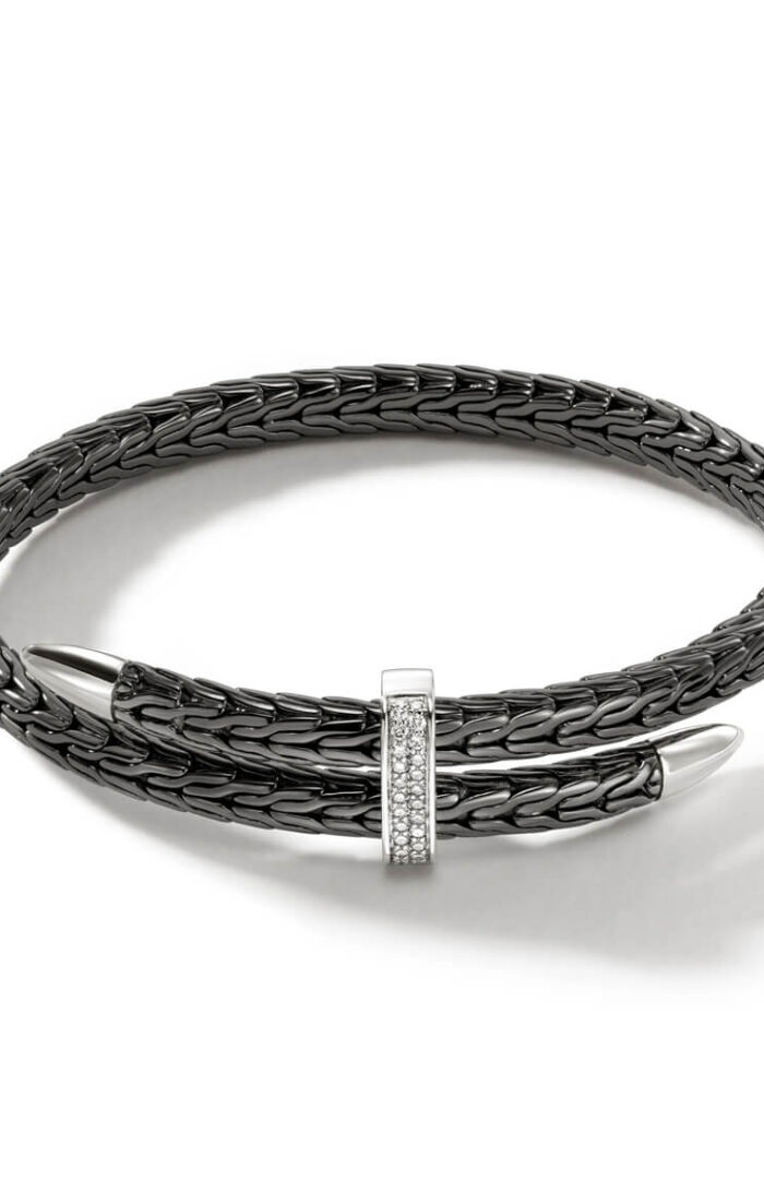 Spear Flex Cuff, Dark Silver, Diamonds